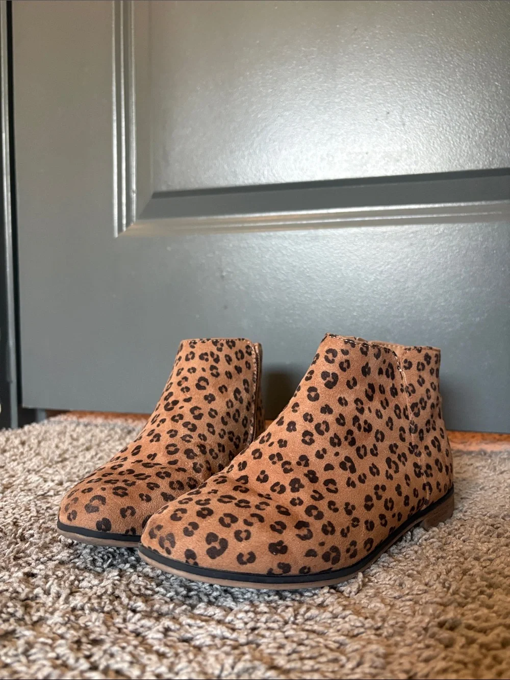 Cat & Jack Girls Leopard Print Tan Brown Ankle Boots